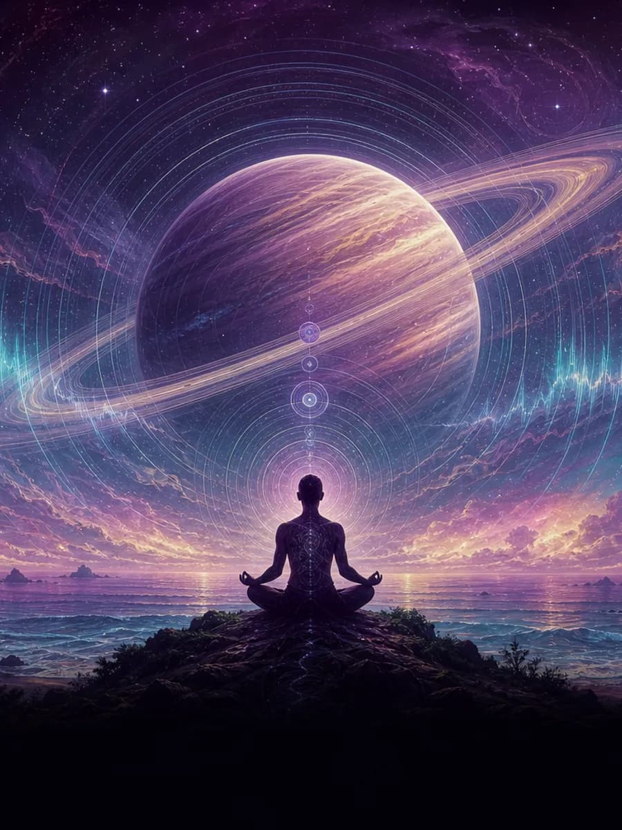 Meditation soundscape with aurora ribbons and indigo sky