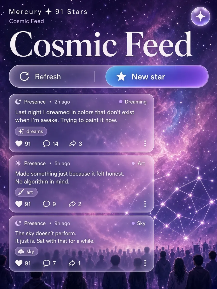 Cosmic Feed with a New star button and presence posts