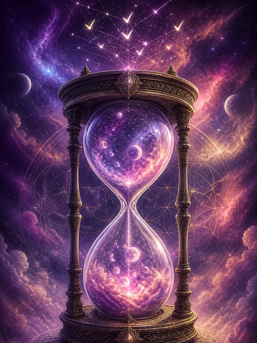 Dream pattern charts in violet and gold cosmic style