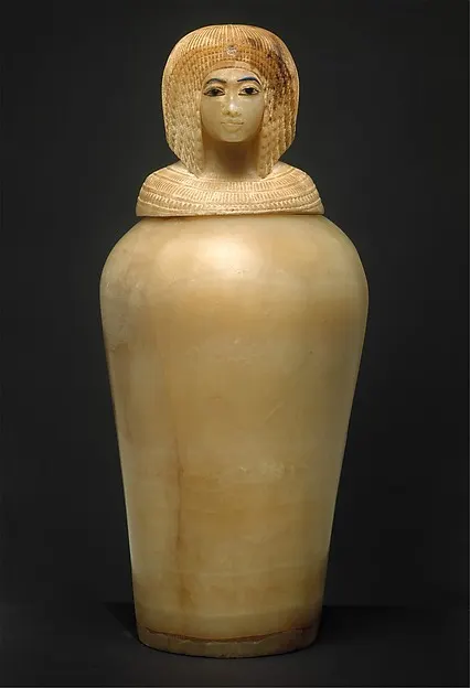 Canopic Jar (07.226.1) with a Lid Depicting a Queen (30.8.54), ca. 1347–1330 BCE or shortly thereafter, The Metropolitan Museum of Art