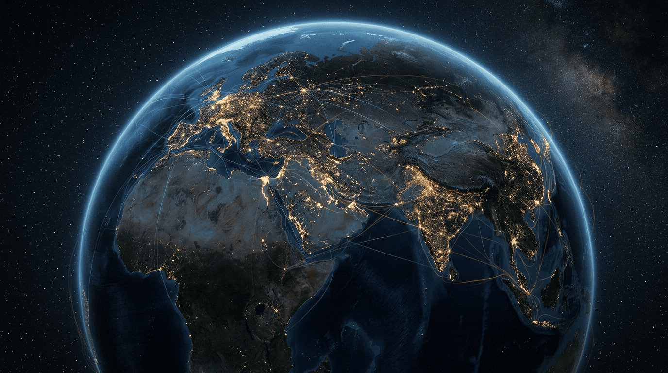 Earth at night from space, abstract sense of global complexity