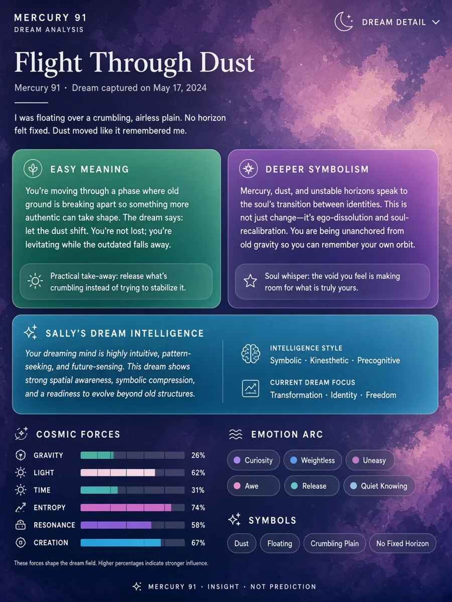 The Curator dream analysis cards and Cosmic Forces gauges on a dream page