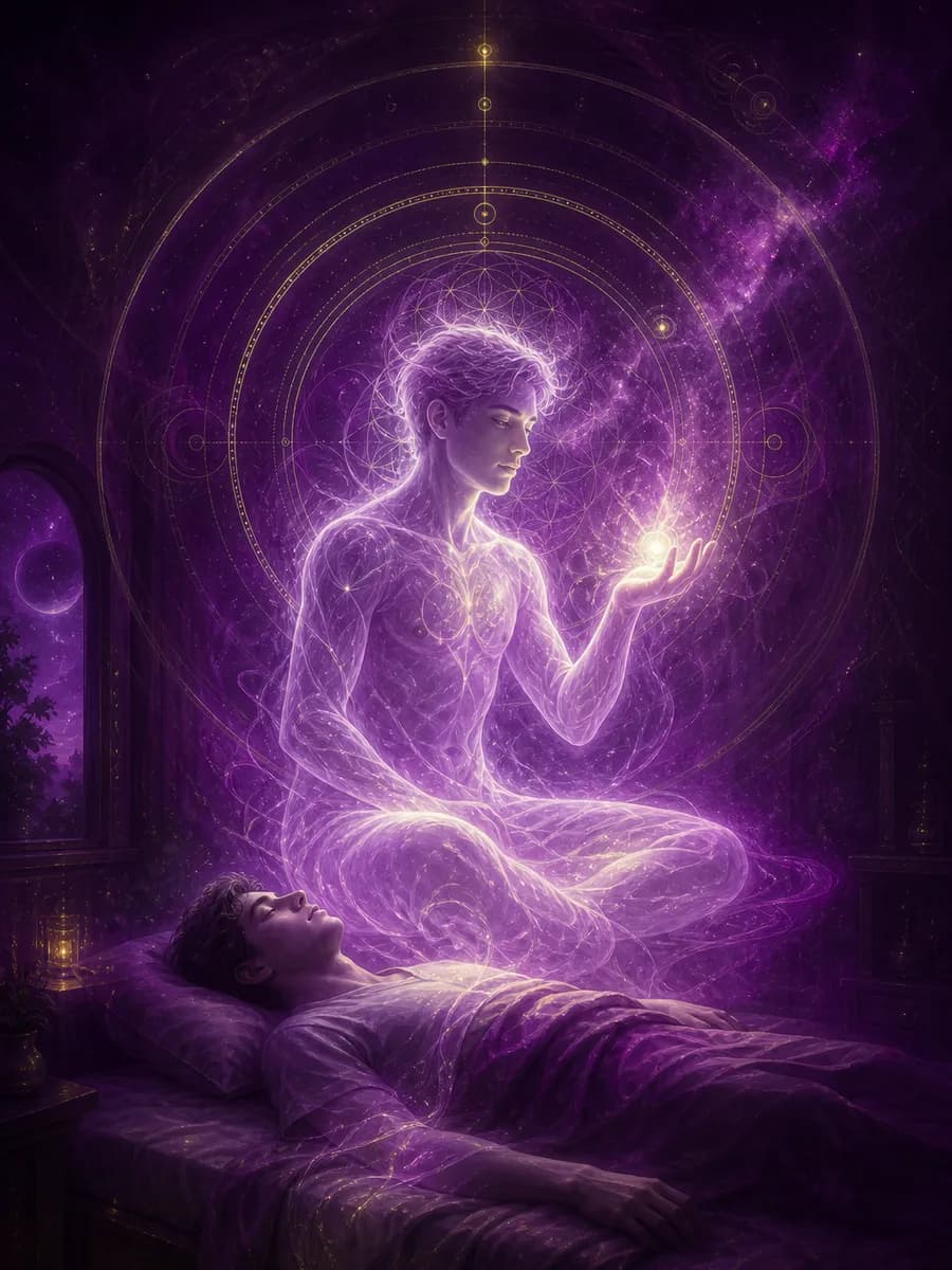 Lucid dream portal mirror melting into stars