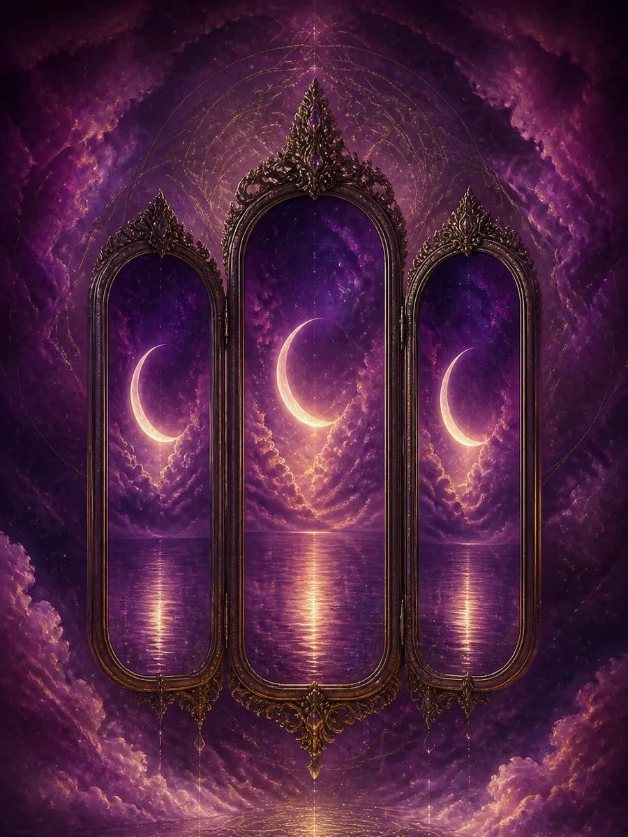 Recurring dream spiral comet returning in indigo and rose tones